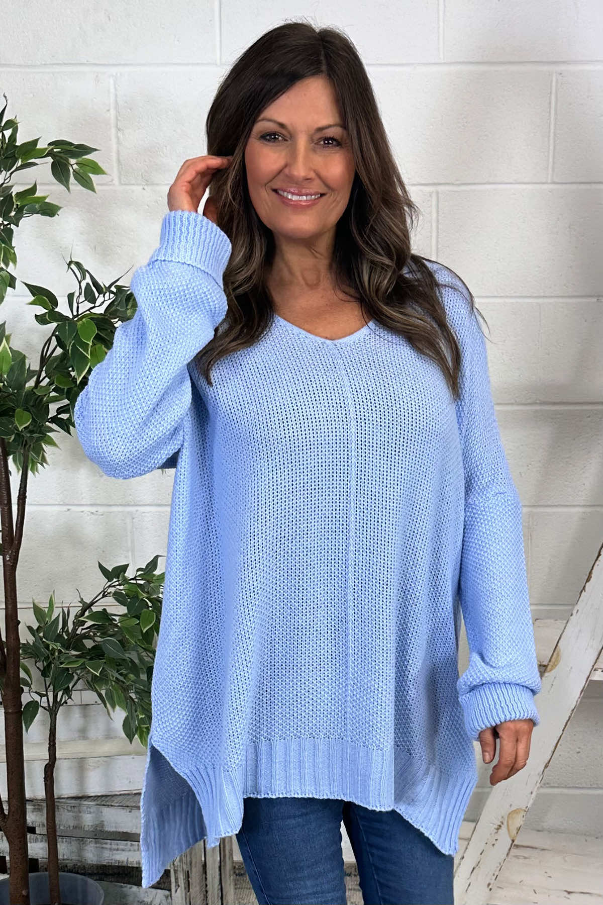 Bo Slouch V-Neck Jumper Light Blue