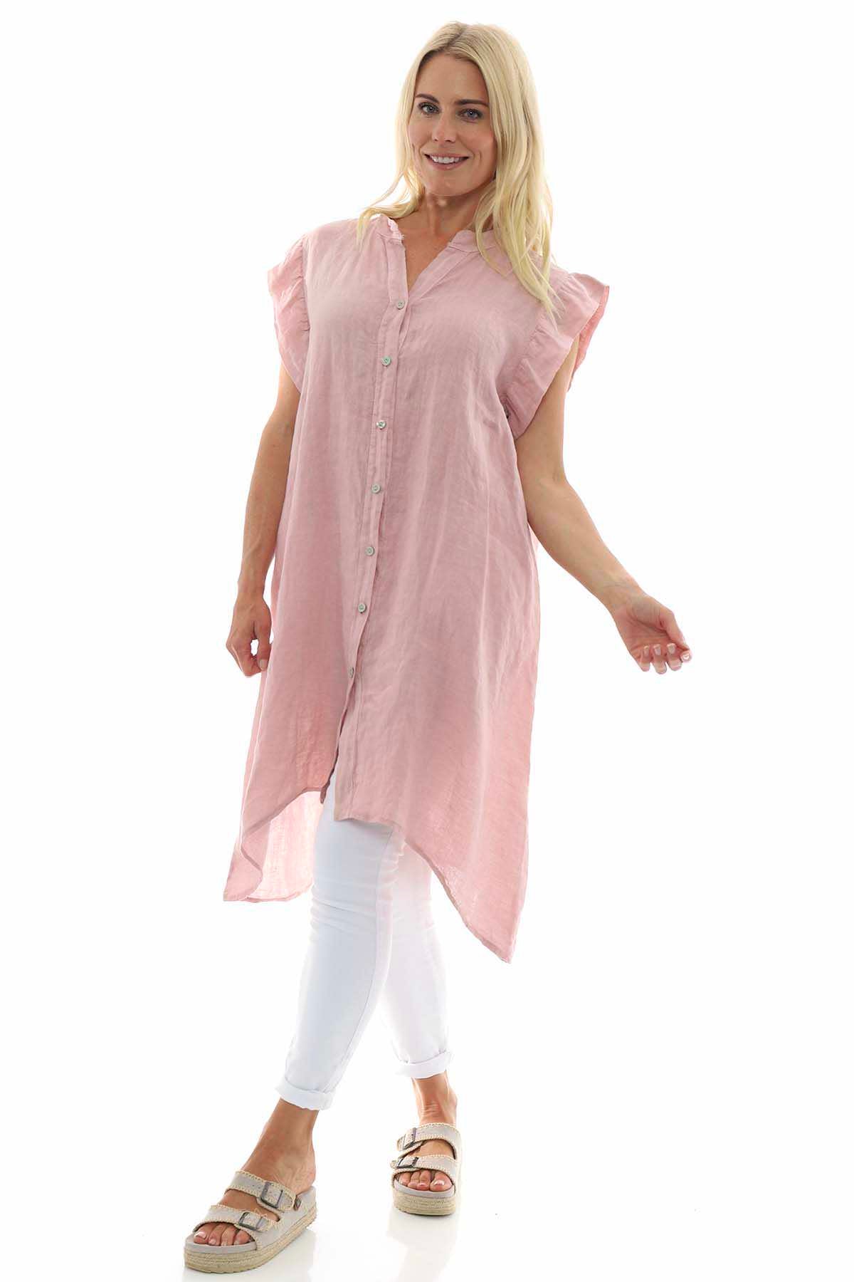 Lizzy Button Linen Tunic Pink