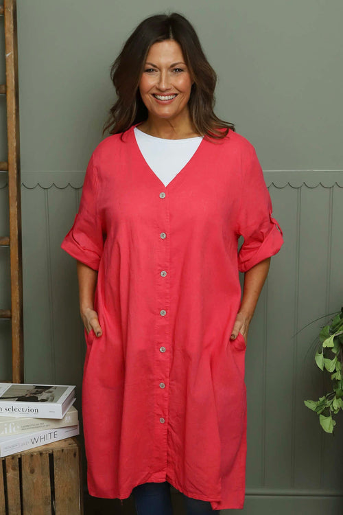 Alicia Button Linen Jacket Fuchsia - Image 2