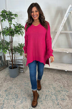 Bo Slouch V-Neck Jumper Hot Pink Hot Pink - Bo Slouch V-Neck Jumper Hot Pink