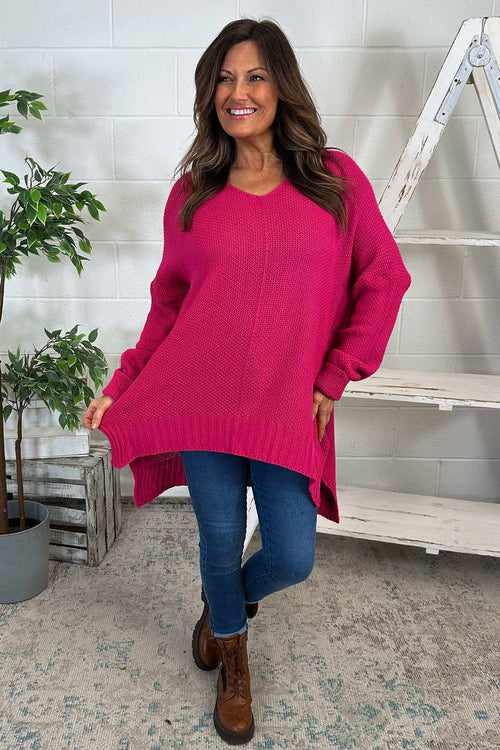 Bo Slouch V-Neck Jumper Hot Pink - Image 3