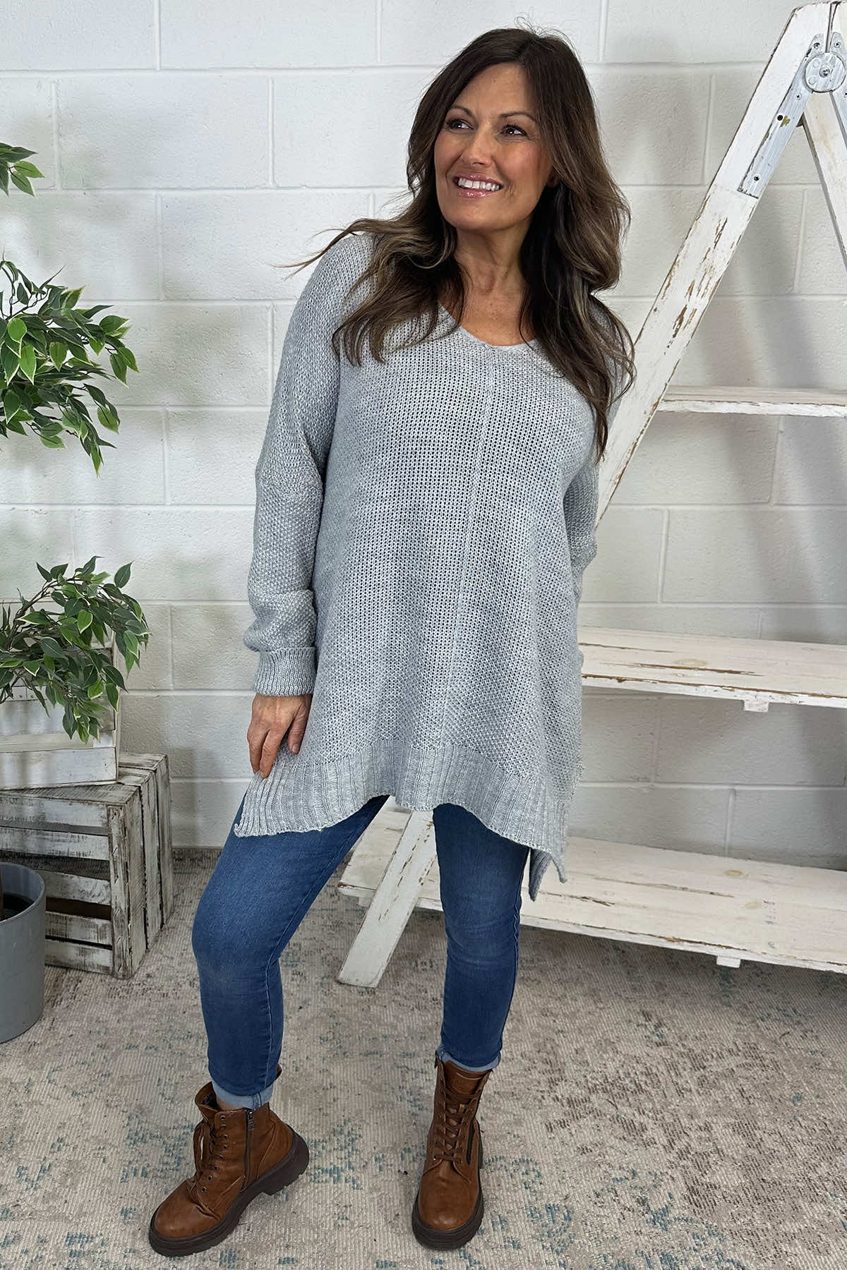 Bo Slouch V-Neck Jumper Grey