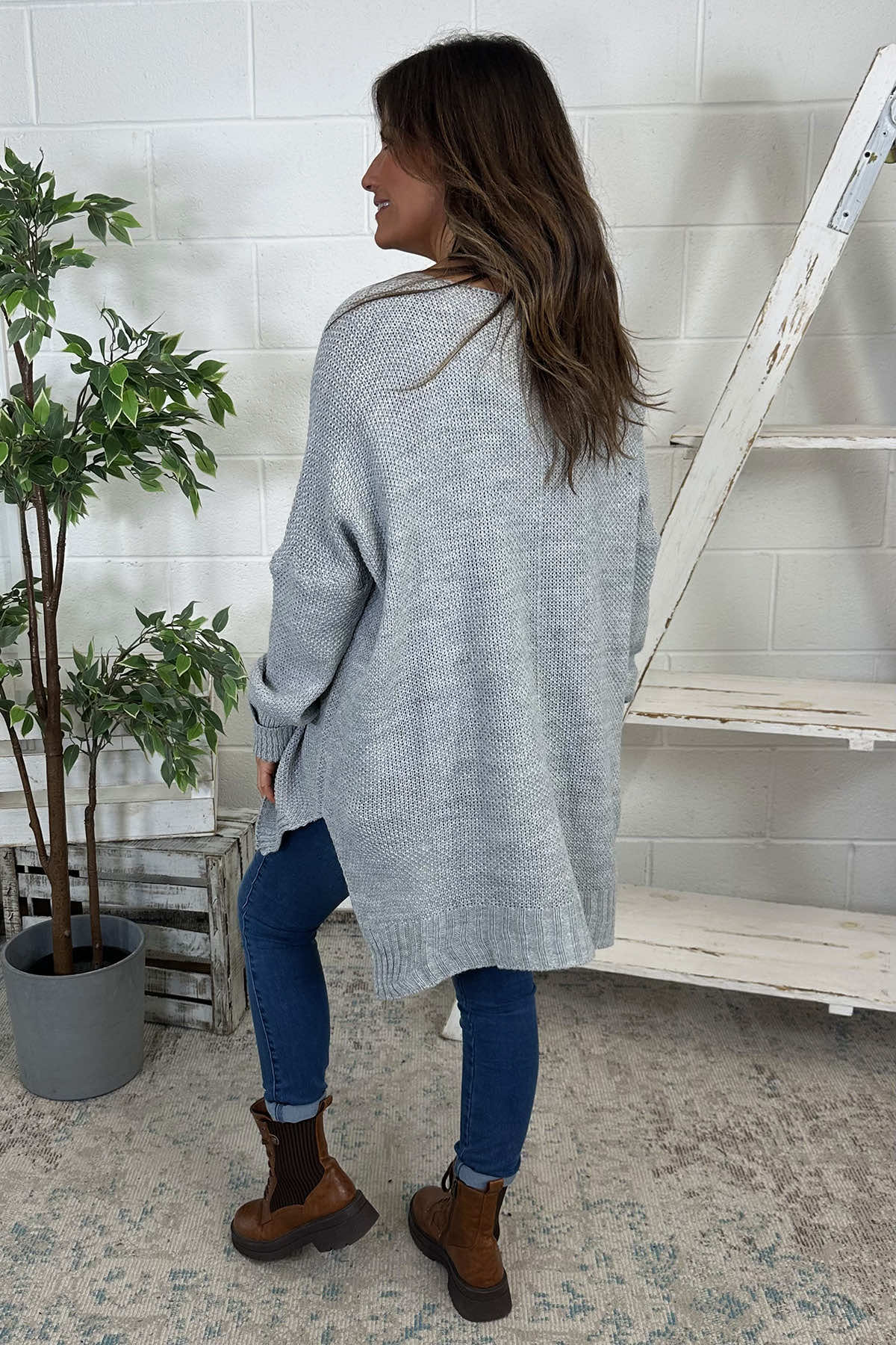 Bo Slouch V-Neck Jumper Grey