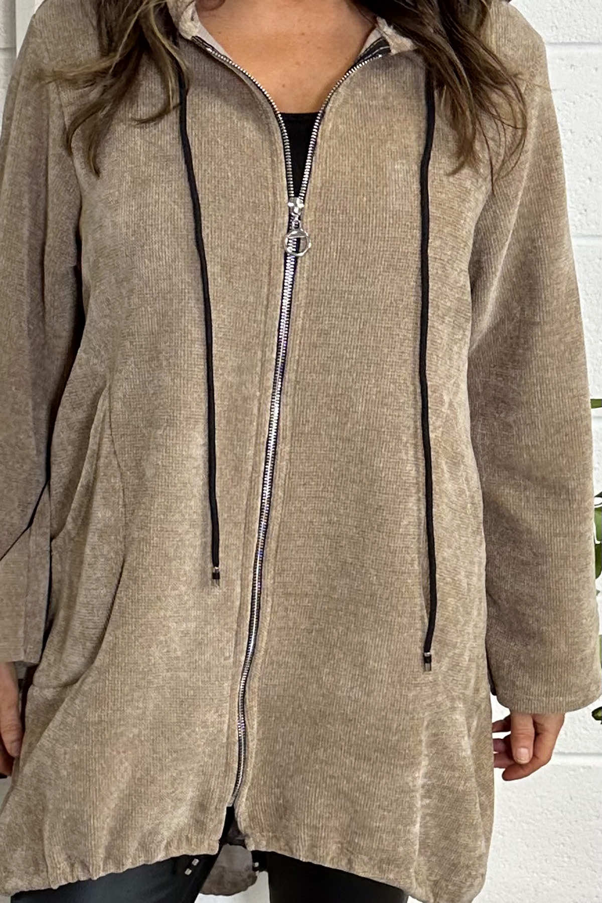 Elodie Hooded Zip Up Jacket Camel