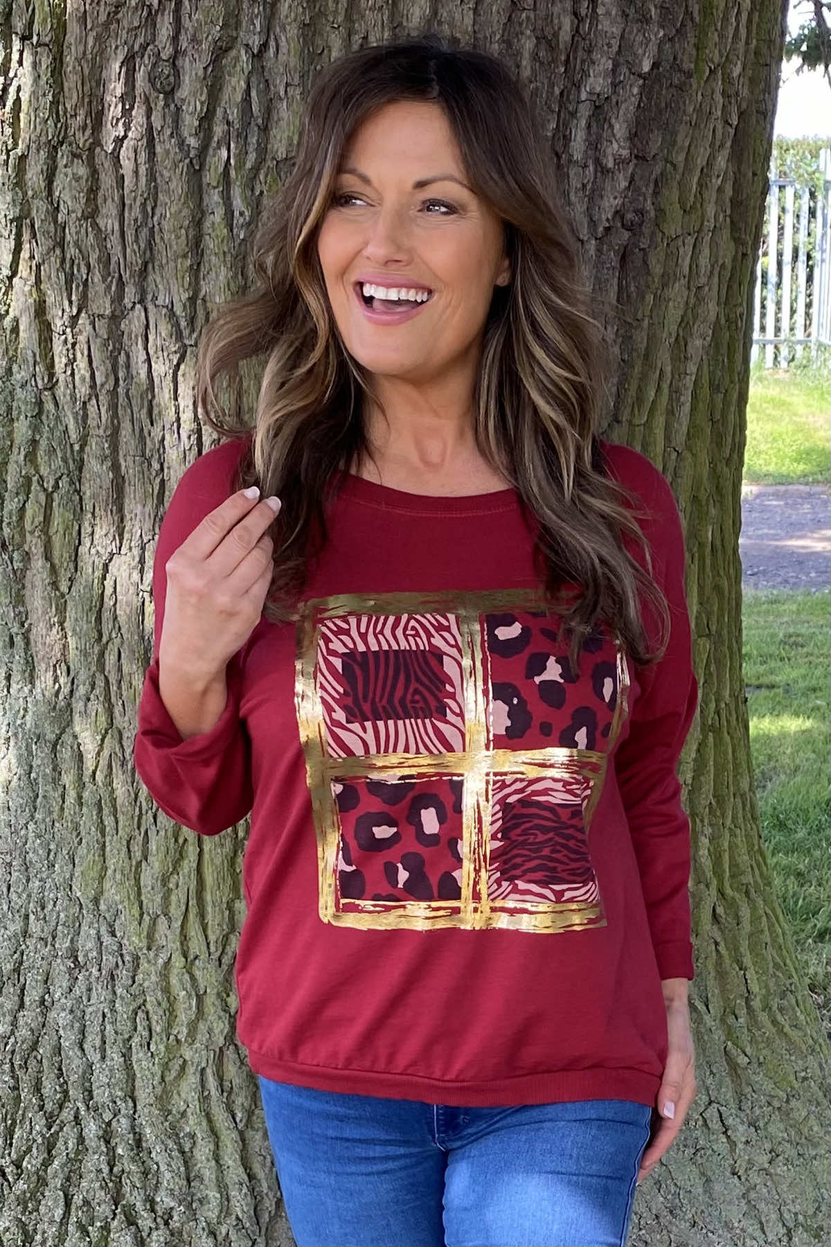 Sienna Print Cotton Top Red