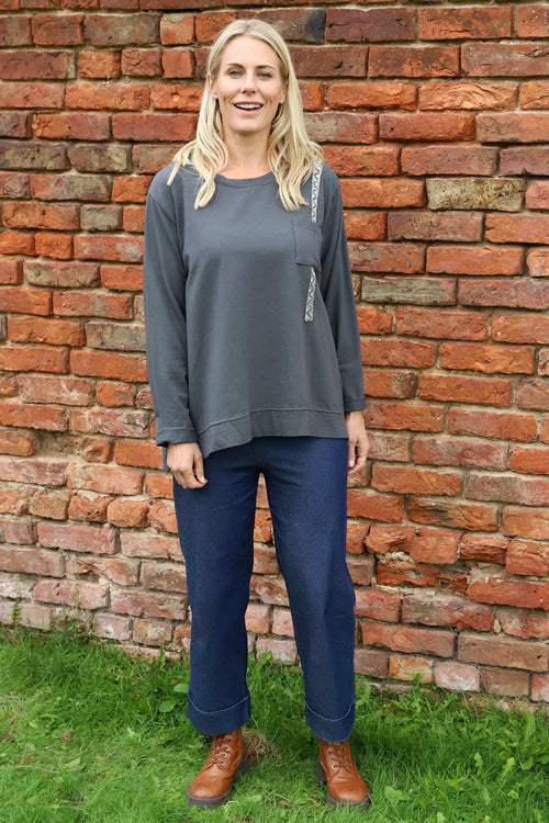 Barbara Pocket Cotton Top Charcoal - Image 2