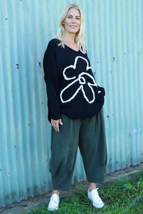 Roxanna Flower Knitted Jumper Black - Image 1
