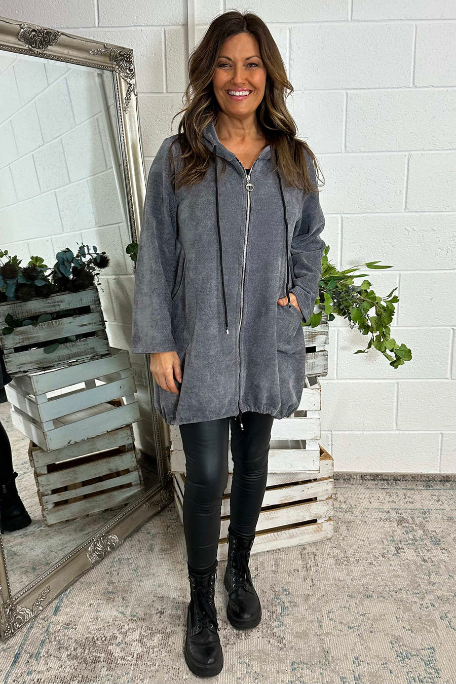 Elodie Hooded Zip Up Jacket Mid Grey