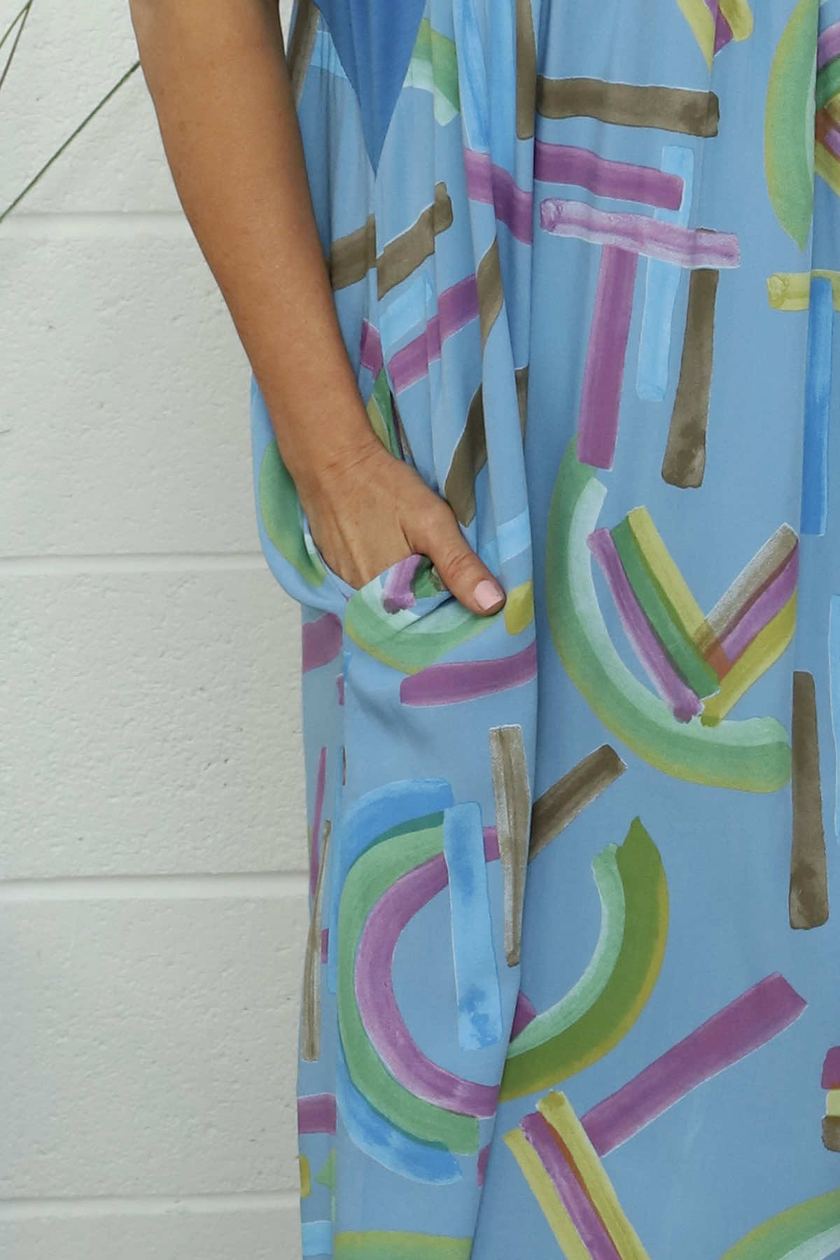 Ebony Print Cotton Dress Powder Blue