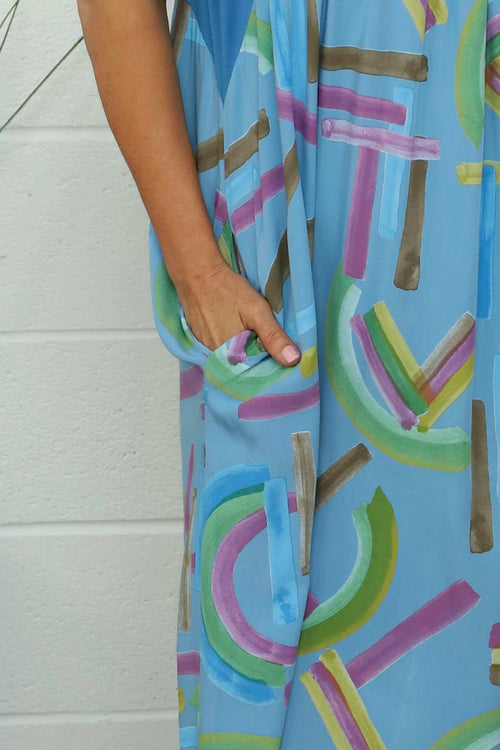 Ebony Print Cotton Dress Powder Blue - Image 3