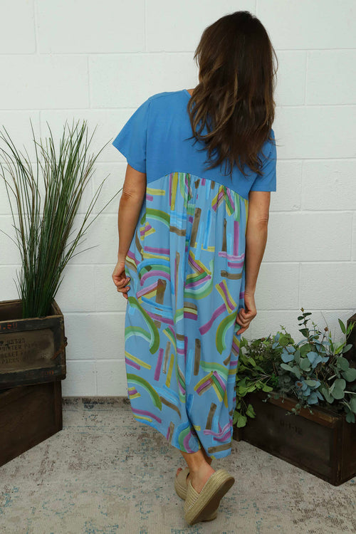 Ebony Print Cotton Dress Powder Blue - Image 4