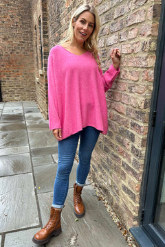 Enya V-Neck Knitted Jumper Pink