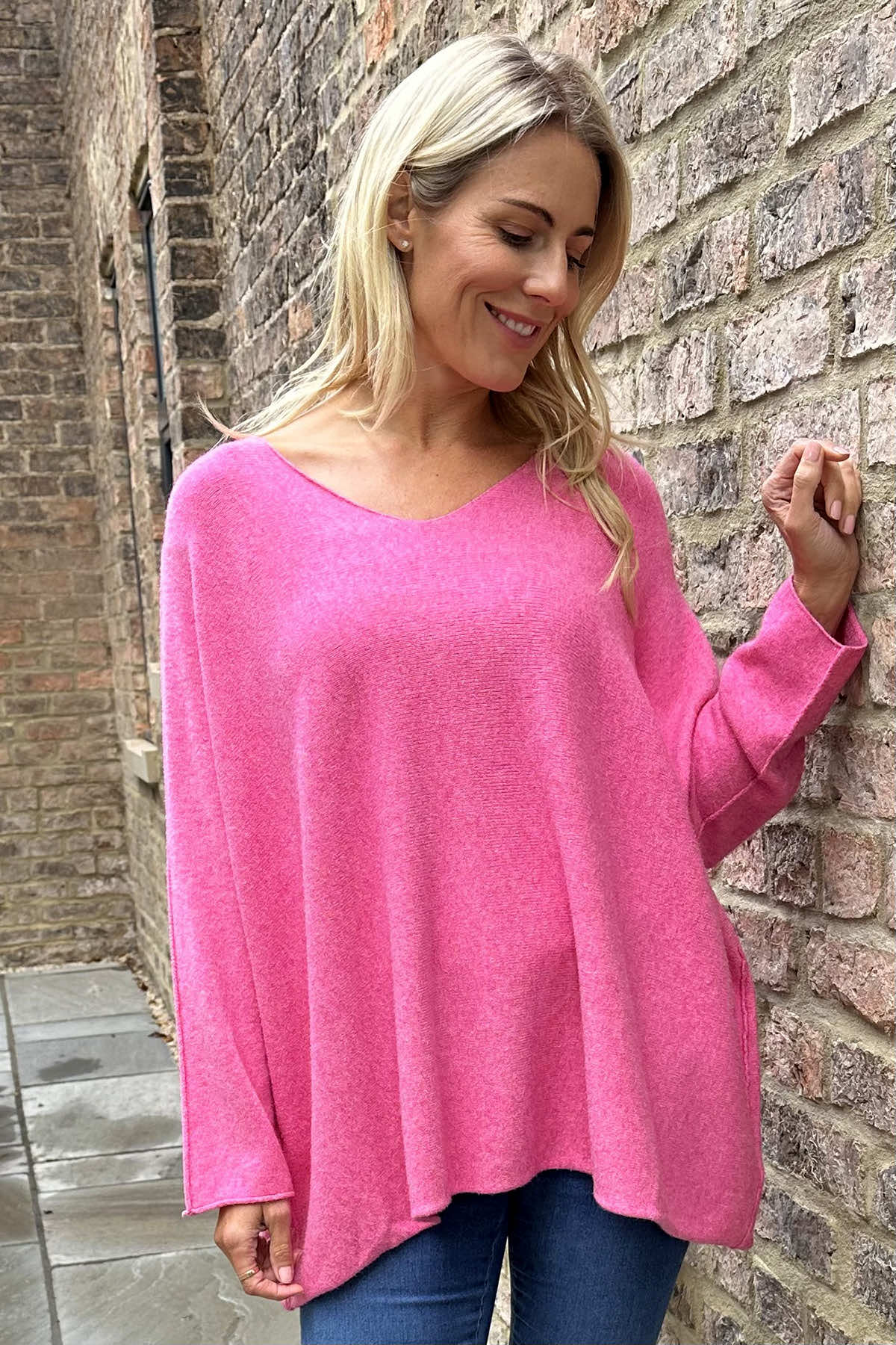 Enya V-Neck Knitted Jumper Pink