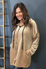 Tessa Velour Hooded Zip Jacket Camel Camel - Tessa Velour Hooded Zip Jacket Camel