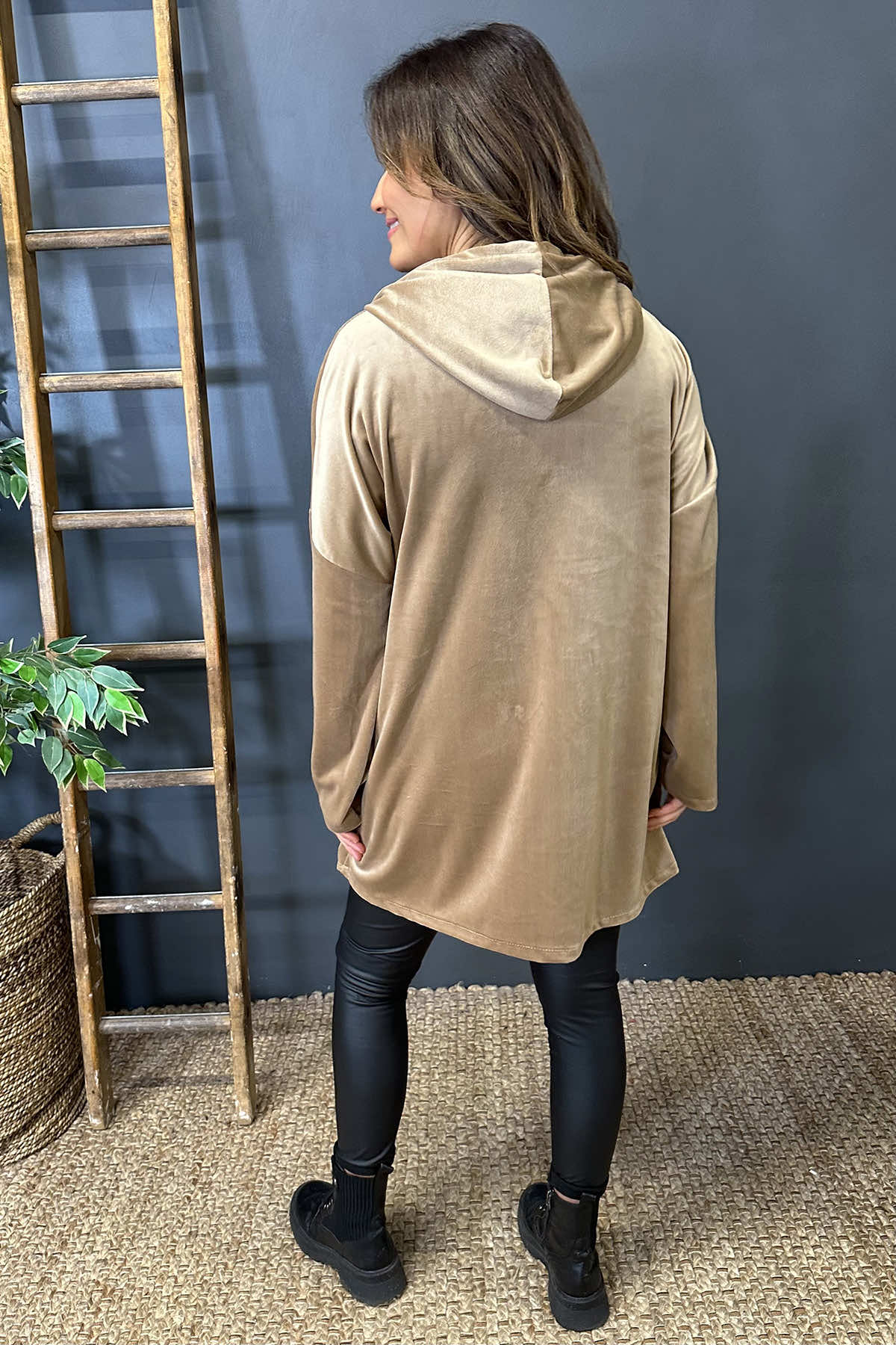 Tessa Velour Hooded Zip Jacket Camel