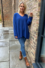 Enya V-Neck Knitted Jumper Royal Blue Royal Blue - Enya V-Neck Knitted Jumper Royal Blue