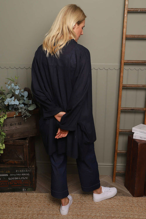 Adrielle Linen Shirt Navy - Image 4