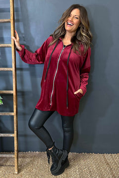 Tessa Velour Hooded Zip Jacket Wine