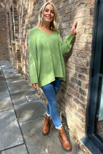 Enya V-Neck Knitted Jumper Olive Olive - Enya V-Neck Knitted Jumper Olive