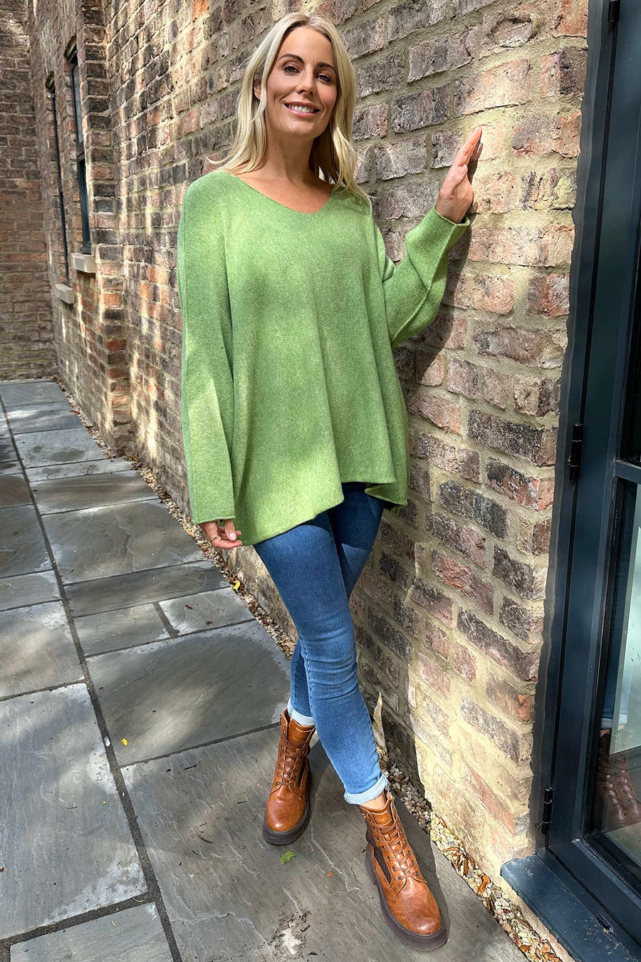 Enya V-Neck Knitted Jumper Olive