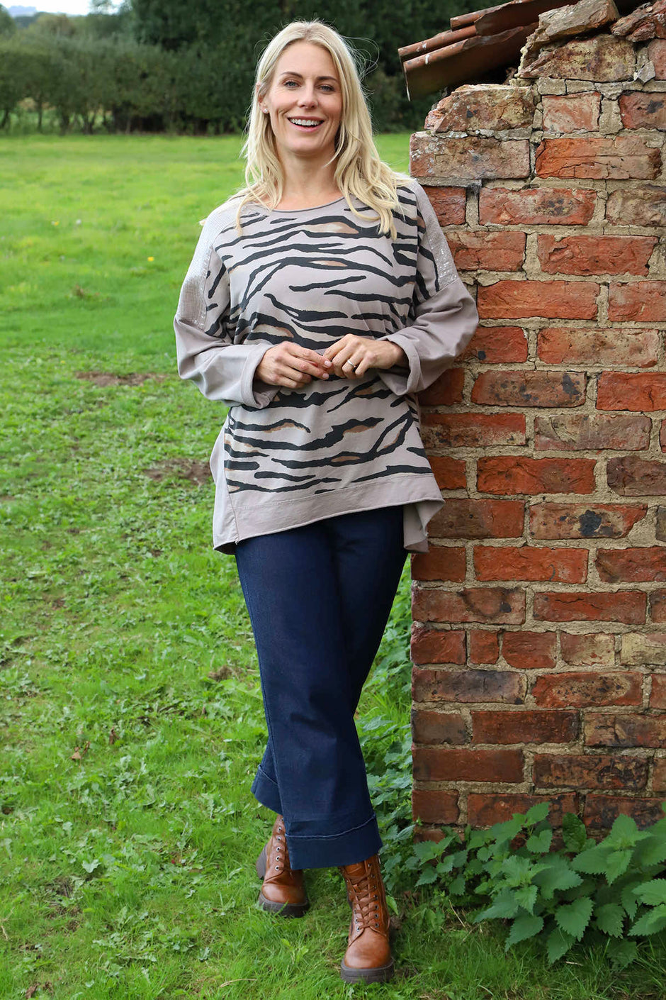 Estella Print Cotton Top Mocha