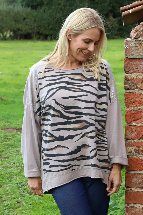 Estella Print Cotton Top Mocha - Image 2