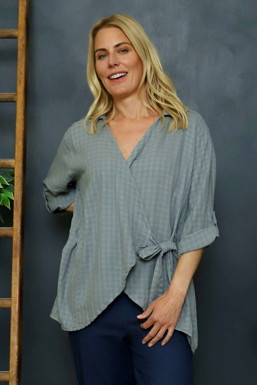 Shyla Check Wrap Top Mid Grey - Image 2