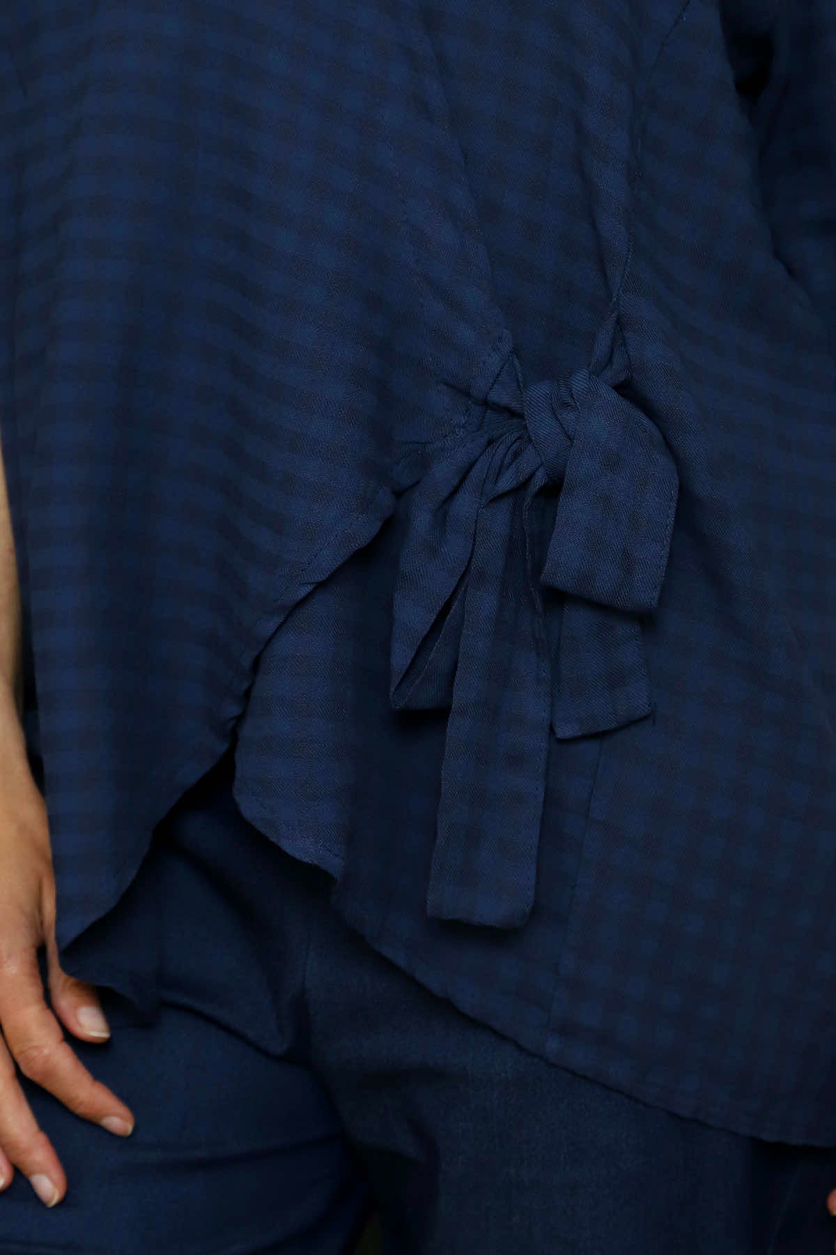 Shyla Check Wrap Top Navy