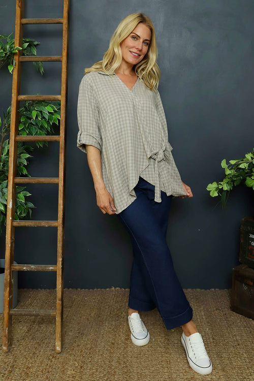 Shyla Check Wrap Top Mocha - Image 2