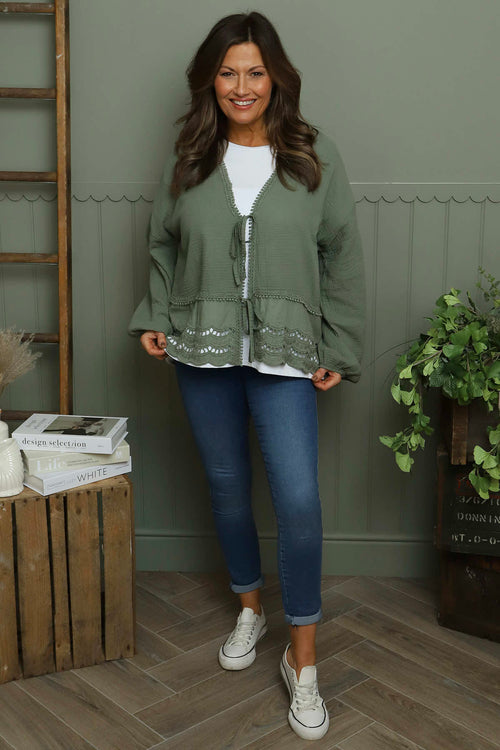 Kalkan Crinkle Cotton Jacket Khaki - Image 1