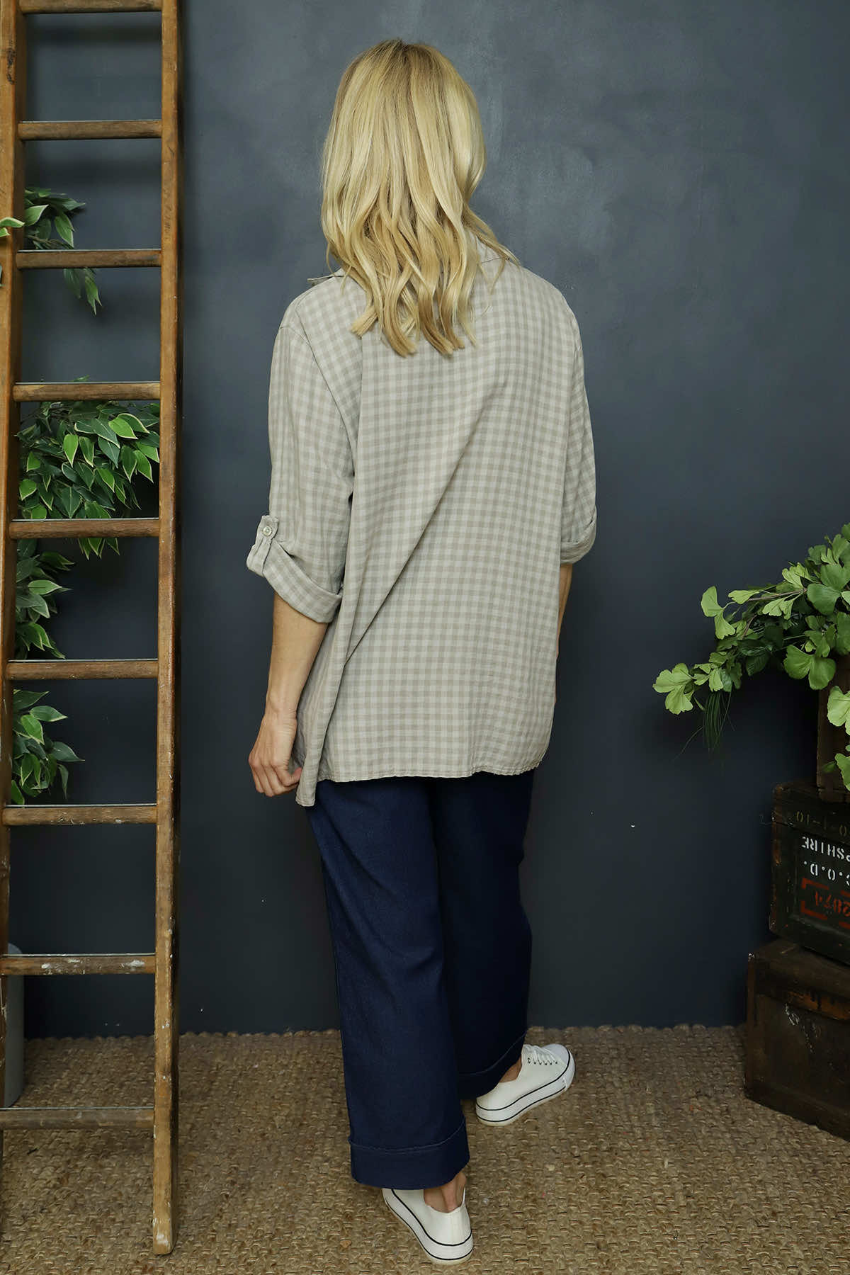 Shyla Check Wrap Top Mocha
