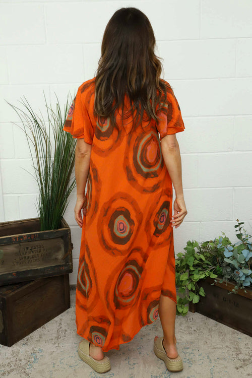 Philomena Circle Print Dress Orange - Image 4