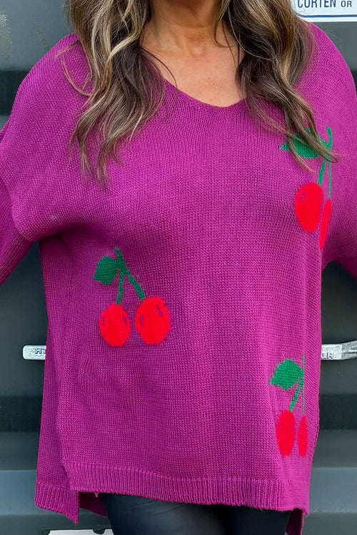 Joan Cherry Knitted Jumper Berry - Image 3