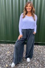 Cynthia Wide Leg Needlecord Trousers Charcoal Charcoal - Cynthia Wide Leg Needlecord Trousers Charcoal