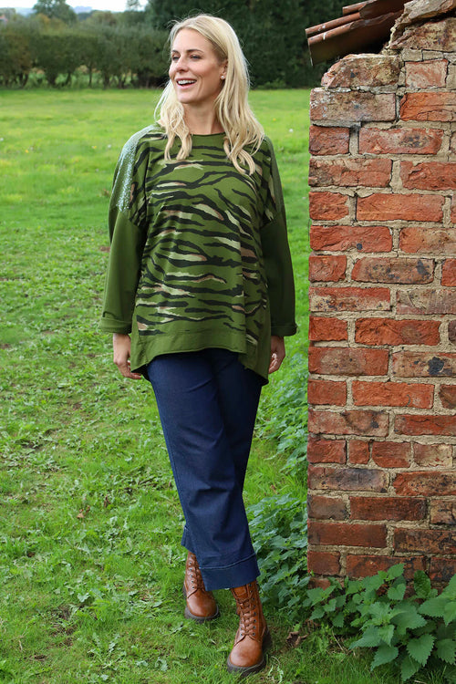 Estella Print Cotton Top Olive - Image 2