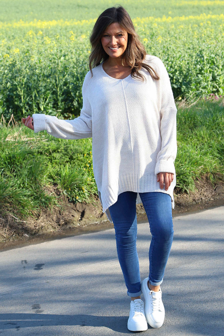 Bo Slouch V-Neck Jumper Stone