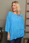Loriella Keyhole Linen Top Kingfisher