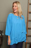 Loriella Keyhole Linen Top Kingfisher