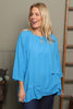Loriella Keyhole Linen Top Kingfisher