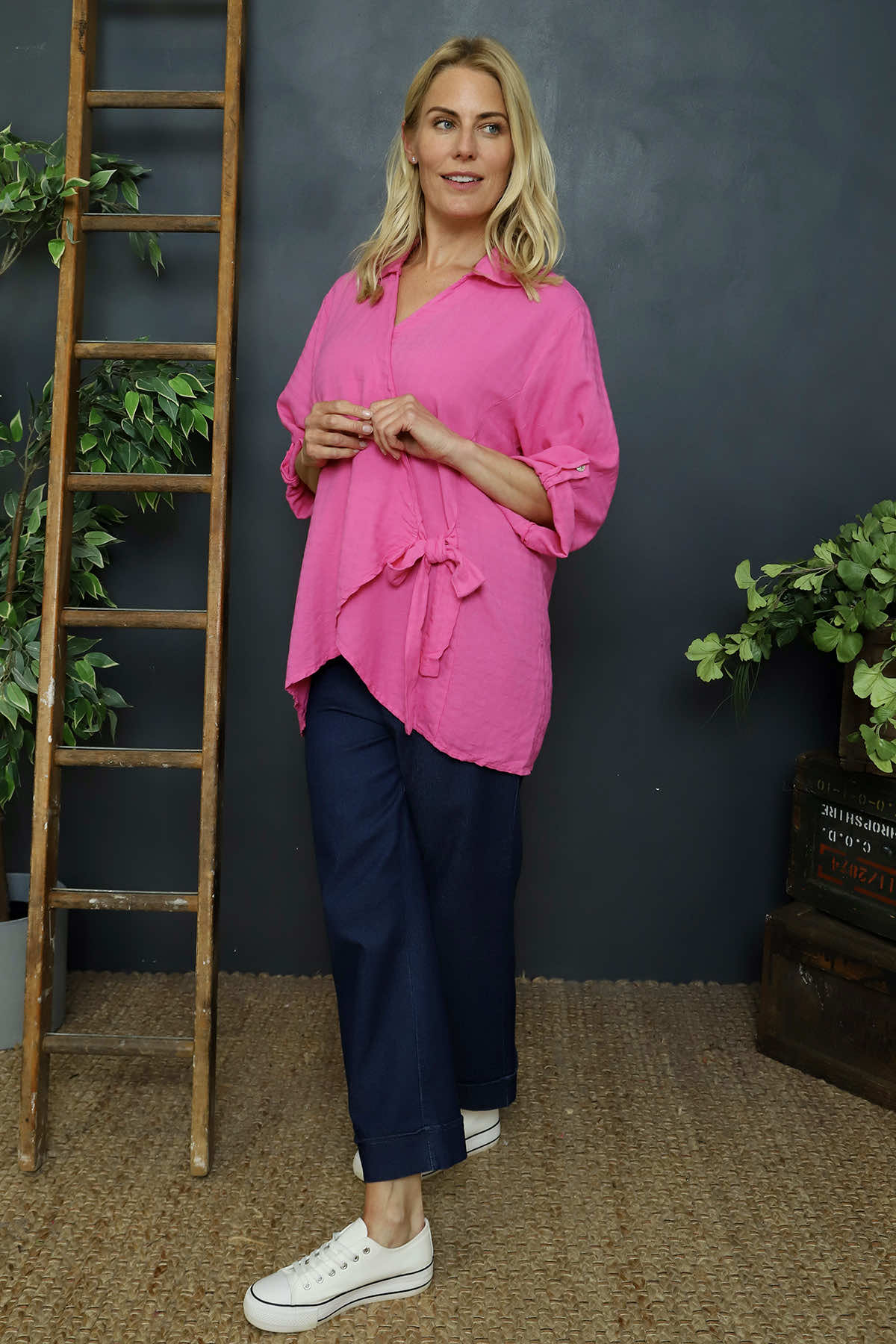 Shyla Check Wrap Top Fuchsia
