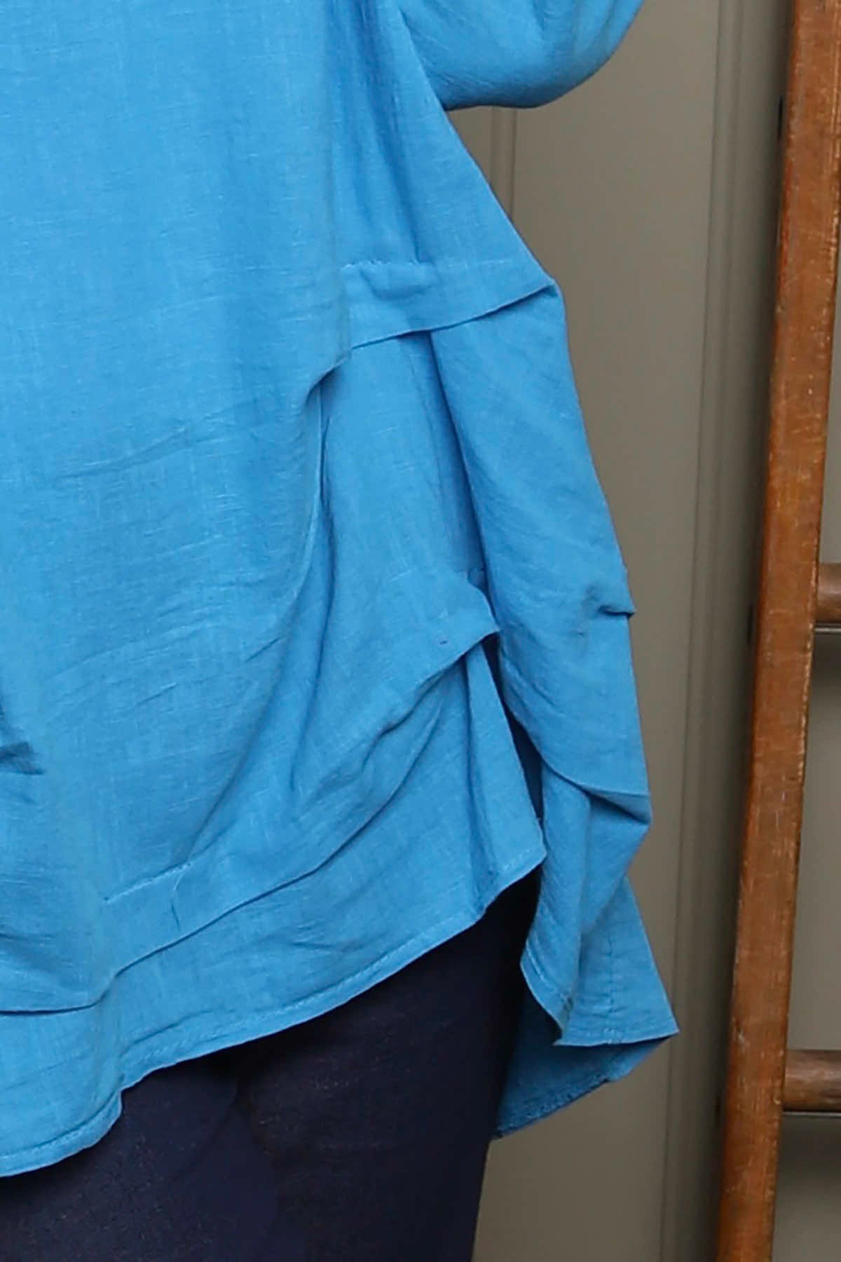 Loriella Keyhole Linen Top Kingfisher