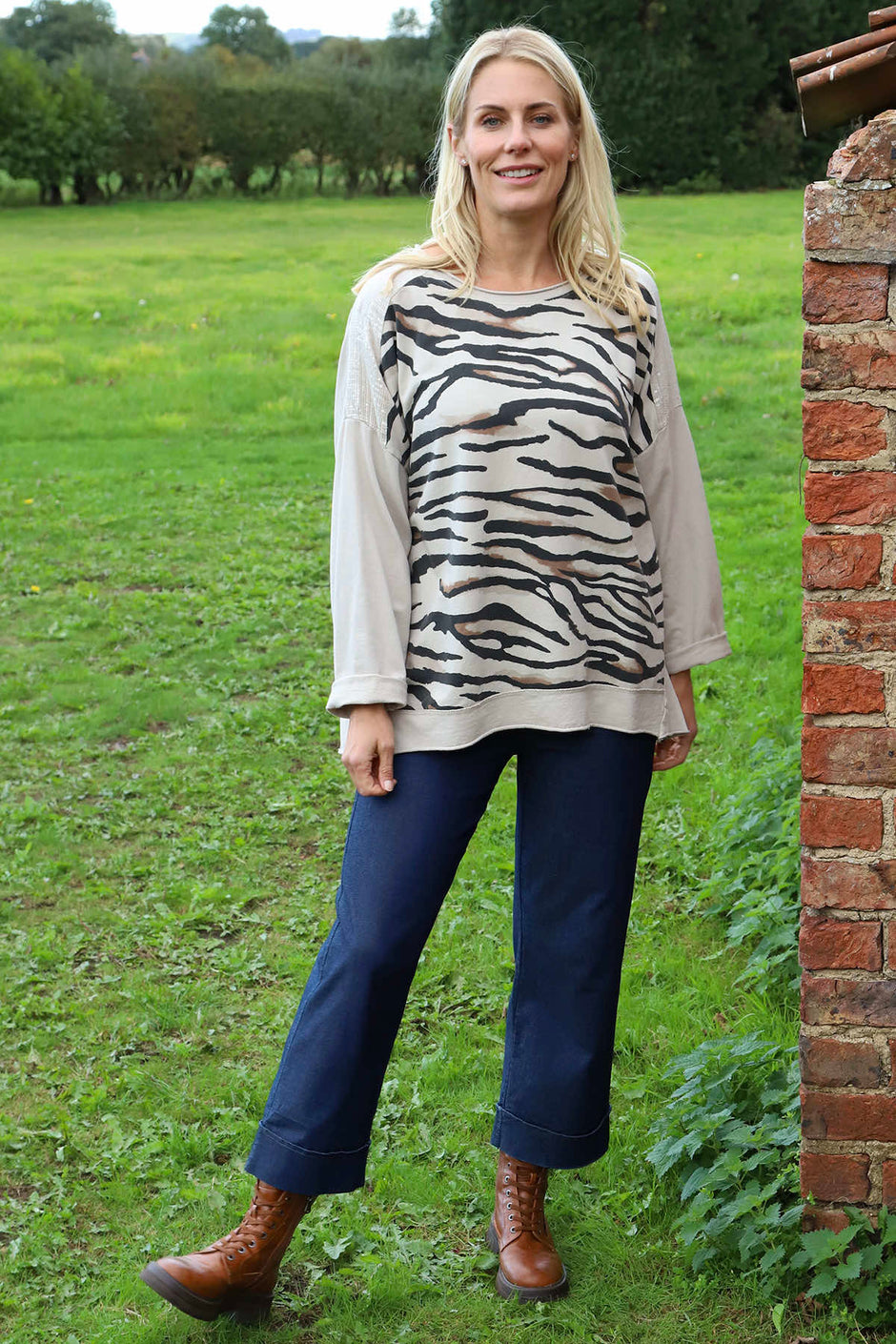 Estella Print Cotton Top Stone