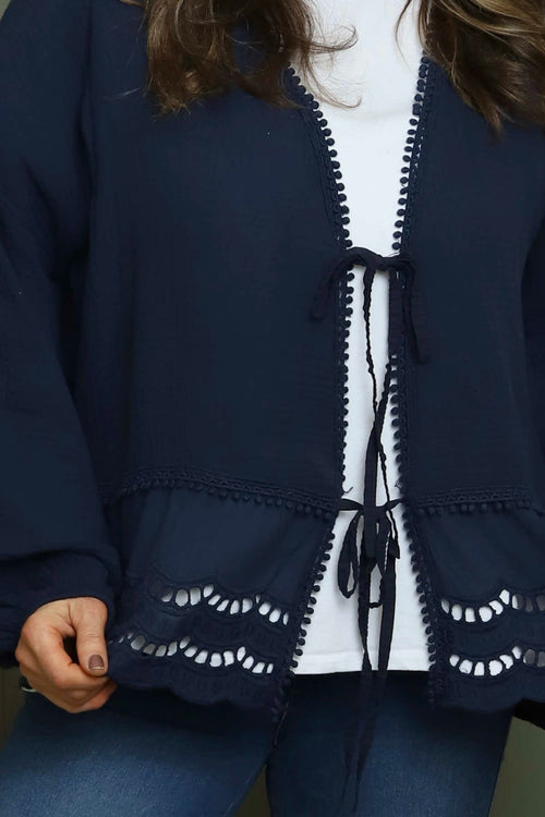 Kalkan Crinkle Cotton Jacket Navy - Image 3