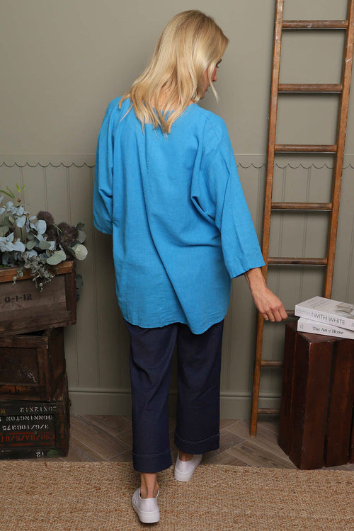 Loriella Keyhole Linen Top Kingfisher - Image 4