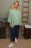 Loriella Keyhole Linen Top Green
