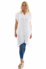 Lizzy Button Linen Tunic White White - Lizzy Button Linen Tunic White