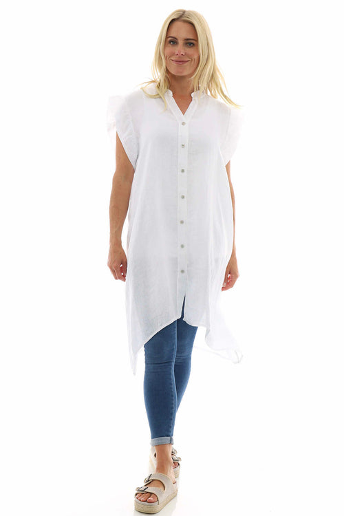 Lizzy Button Linen Tunic White - Image 1