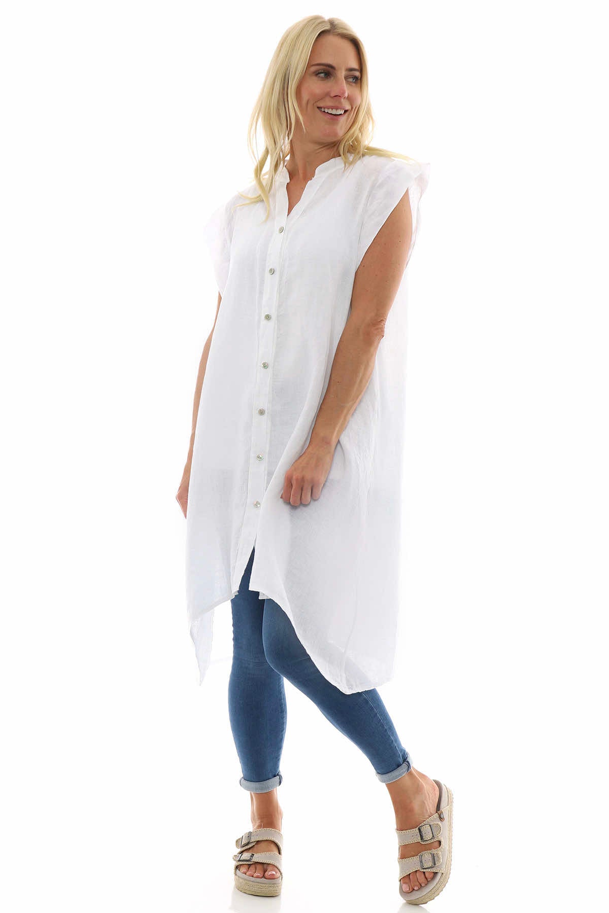 Lizzy Button Linen Tunic White