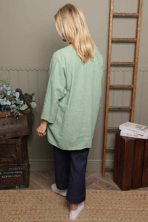 Loriella Keyhole Linen Top Green - Image 4