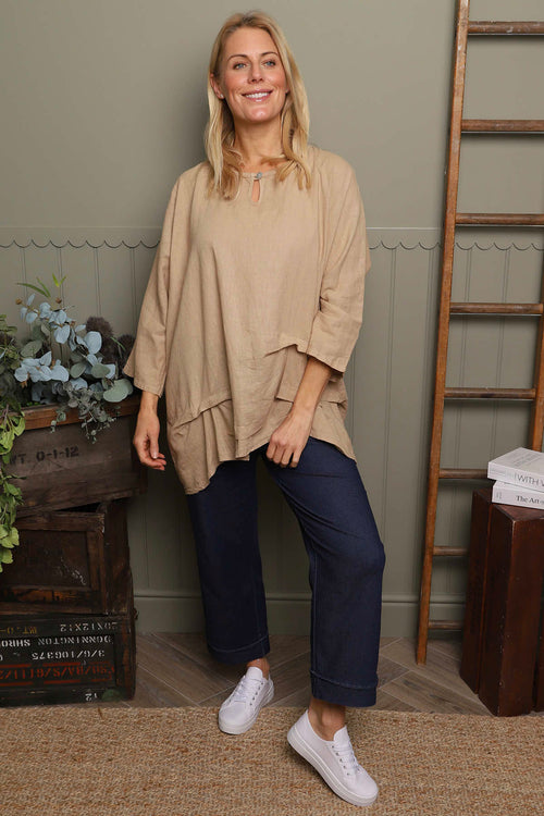 Loriella Keyhole Linen Top Camel - Image 2